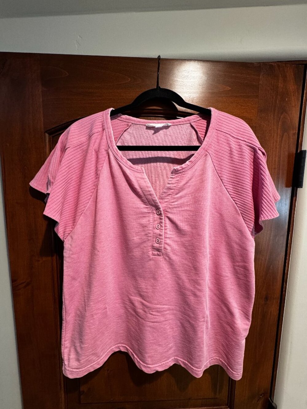 Mineral Washed Pink Jane + Delancy Henley Top, Size L